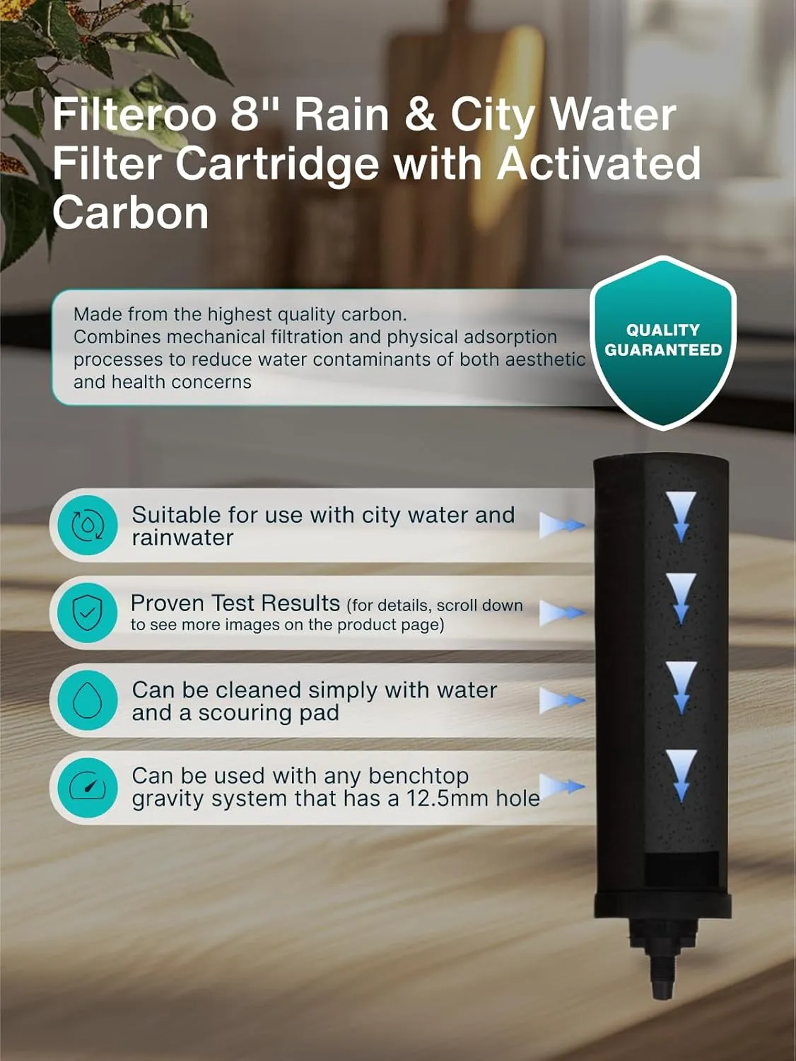 Filteroo® Superoo Countertop Gravity Water Filter System - 4.23 Gal/16L | 304 Stainless Steel | 2 Carbon Filters | NSF/ANSI Tested Gravity-Fed Water Purifier | Remove Bacterias & Heavy Metals