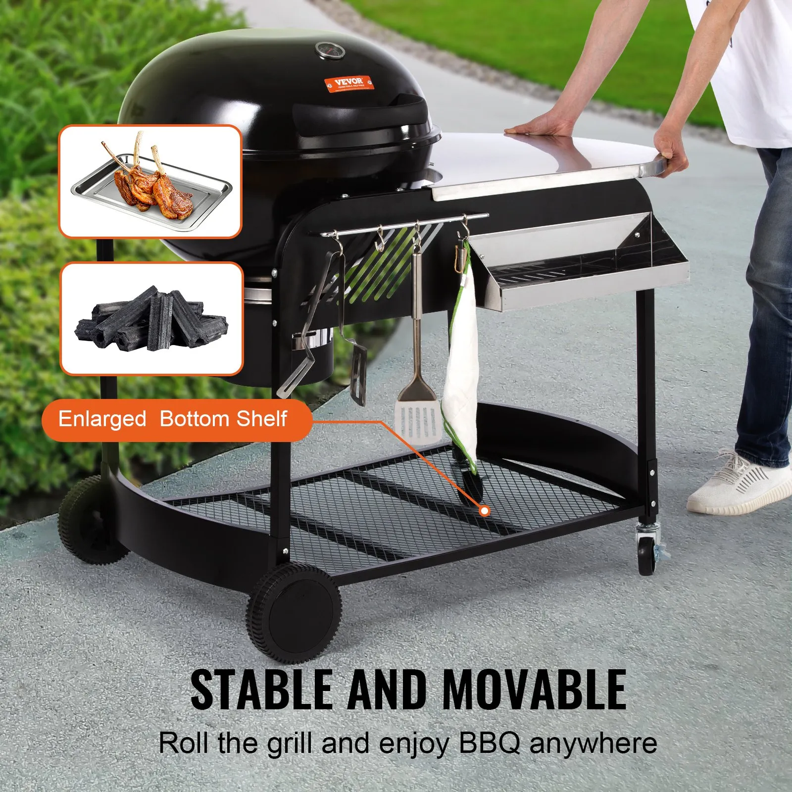 (FINAL PRICES ARE LOWER ON OUR SITE!) VEVOR 21 inch Kettle Charcoal Grill BBQ Portable Grill with Cart Outdoor Cooking