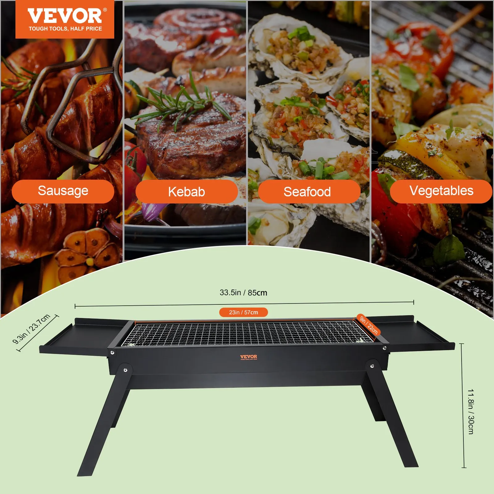 (FINAL PRICES ARE LOWER ON OUR SITE!) VEVOR 23 inch Portable Charcoal Grill, Compact Foldable Grill, Heavy Duty Steel BBQ Grill, Mini Smoker for Travel, Outdoor Cooking, Barbecue Camping, Picnic, Patio Black
