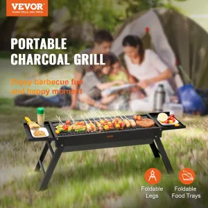 (FINAL PRICES ARE LOWER ON OUR SITE!) VEVOR 23 inch Portable Charcoal Grill, Compact Foldable Grill, Heavy Duty Steel BBQ Grill, Mini Smoker for Travel, Outdoor Cooking, Barbecue Camping, Picnic, Patio Black