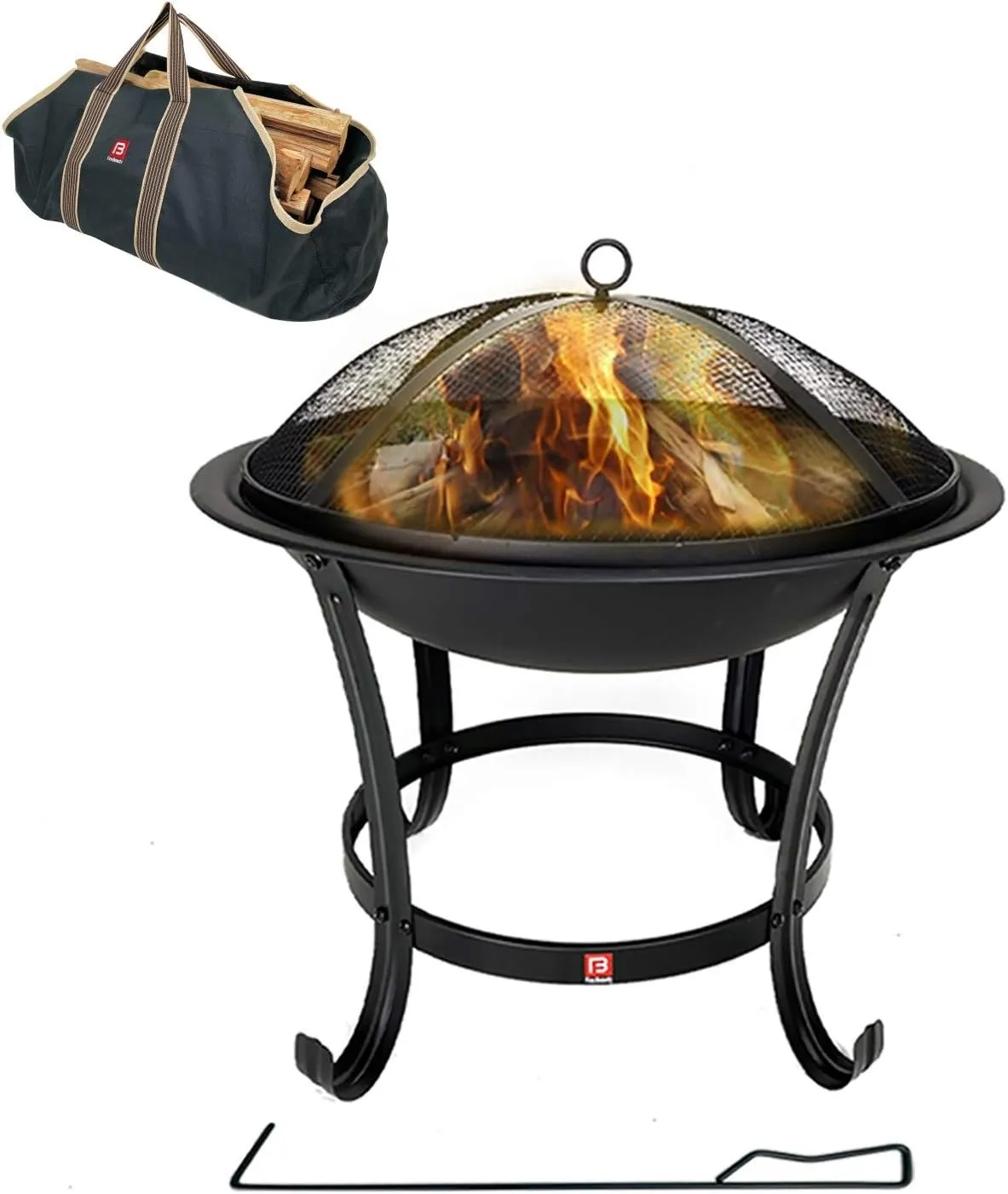 FireBeauty Fire Pit BBQ Grill Pit Bowl with Mesh Spark Screen Cover,Poker (Includes Tote Bag)