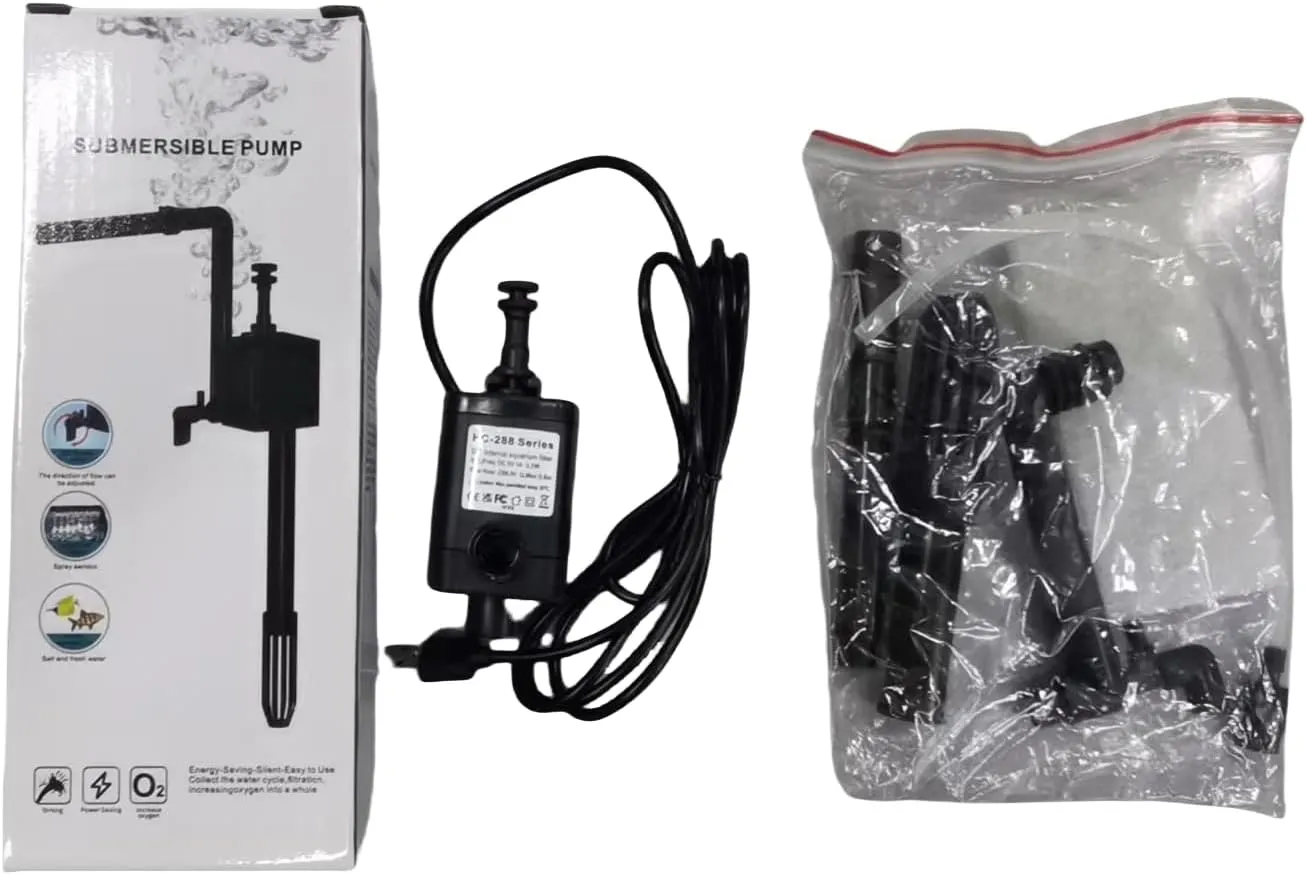 Fish Tank Black Self Cleaning Submersible Pump 3 in 1 Filter Pump with Filteration, Oxygenation, Water Circulation Triple Function and Filter Sponge for HC-288 Series Fish Tank