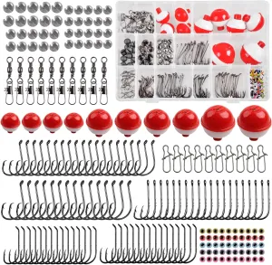 Fishing Bobbers Tackle Kit, 205pcs Basic Tackle Box Fishing Accessories Included Fish Hooks, Bobbers, Weights Sinkers, Swivel Snaps, Fishing Equipment Starter Kit for Trout Catfish Panfish
