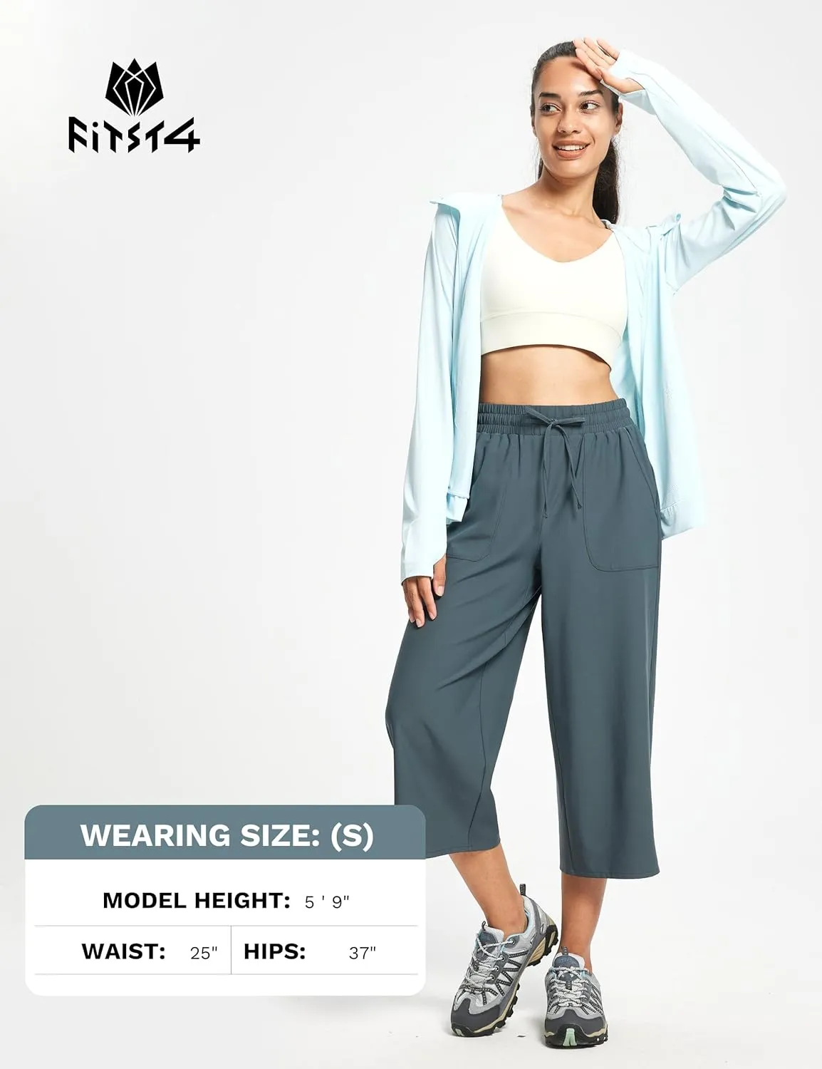FitsT4 Sports Women's Wide Leg Hiking Capris Quick Dry Long Shorts UPF50  Lightweight Water Resistant Cropped Pants