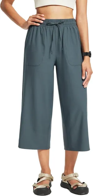 FitsT4 Sports Women's Wide Leg Hiking Capris Quick Dry Long Shorts UPF50  Lightweight Water Resistant Cropped Pants