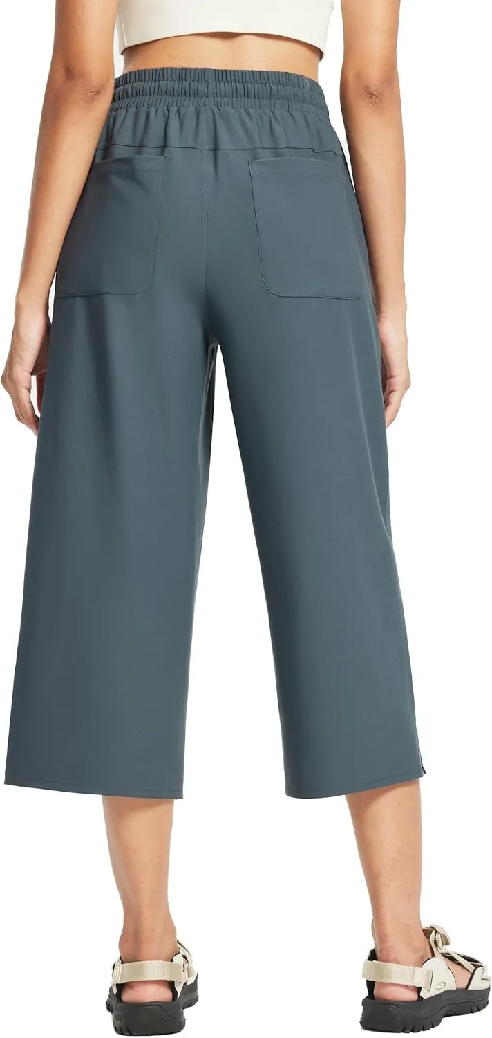 FitsT4 Sports Women's Wide Leg Hiking Capris Quick Dry Long Shorts UPF50  Lightweight Water Resistant Cropped Pants