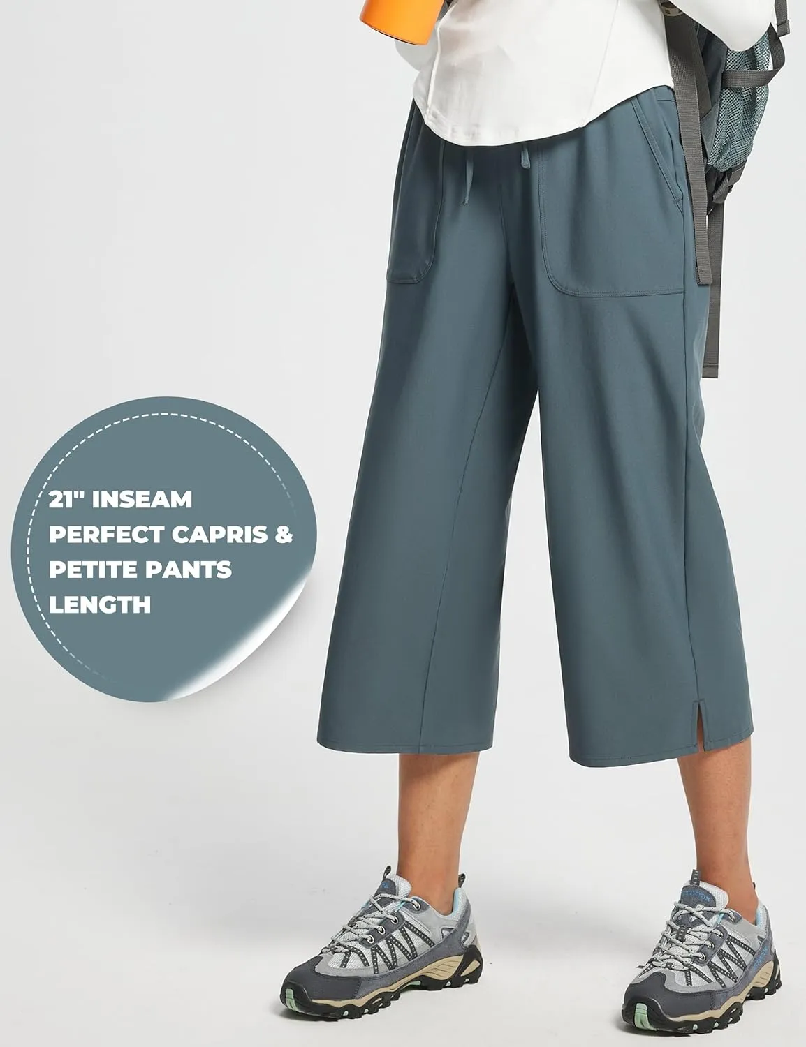 FitsT4 Sports Women's Wide Leg Hiking Capris Quick Dry Long Shorts UPF50  Lightweight Water Resistant Cropped Pants