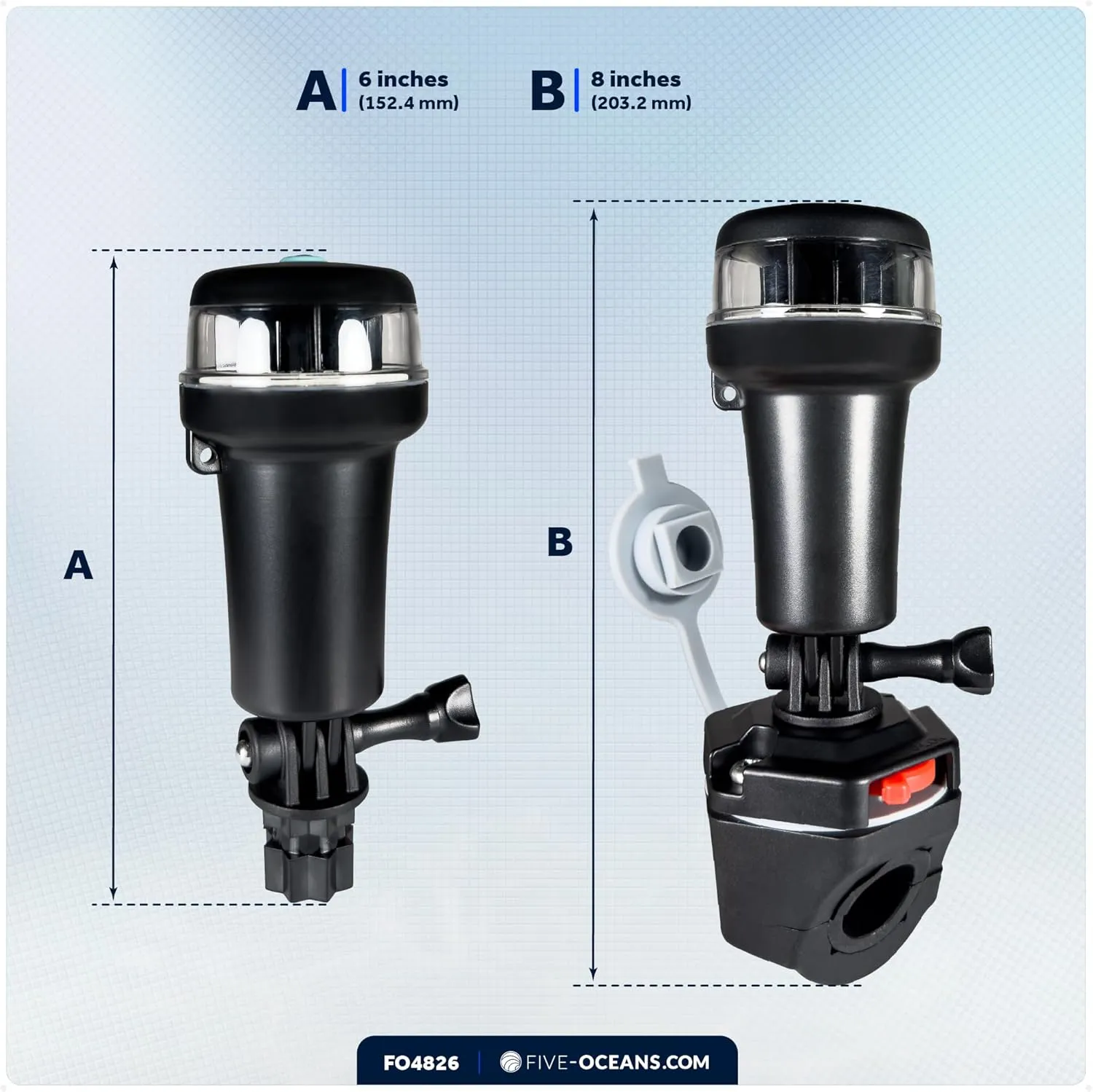 Five Oceans LED Portable All-Round Boat Navigation Light, Rail Mount Swivel Base, 2 NM Visibility, IP67 Waterproof, Battery-Operated Anchor Light for Small Boats, Kayaks, Inflatables, Canoes - FO4826