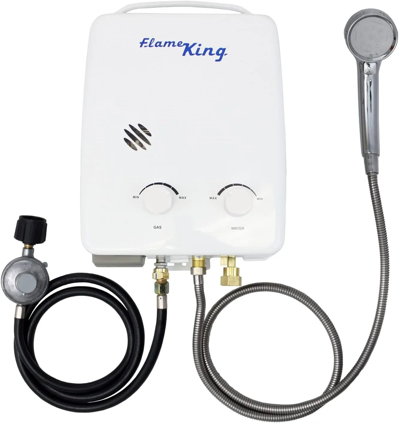 Flame King YSNAZ132 Portable Tankless Water Heater Propane Gas 5L 1.32GPM at 34,000 BTU, Outdoor Instant Hot Water Shower for RV, Camping, Farm, Cabins