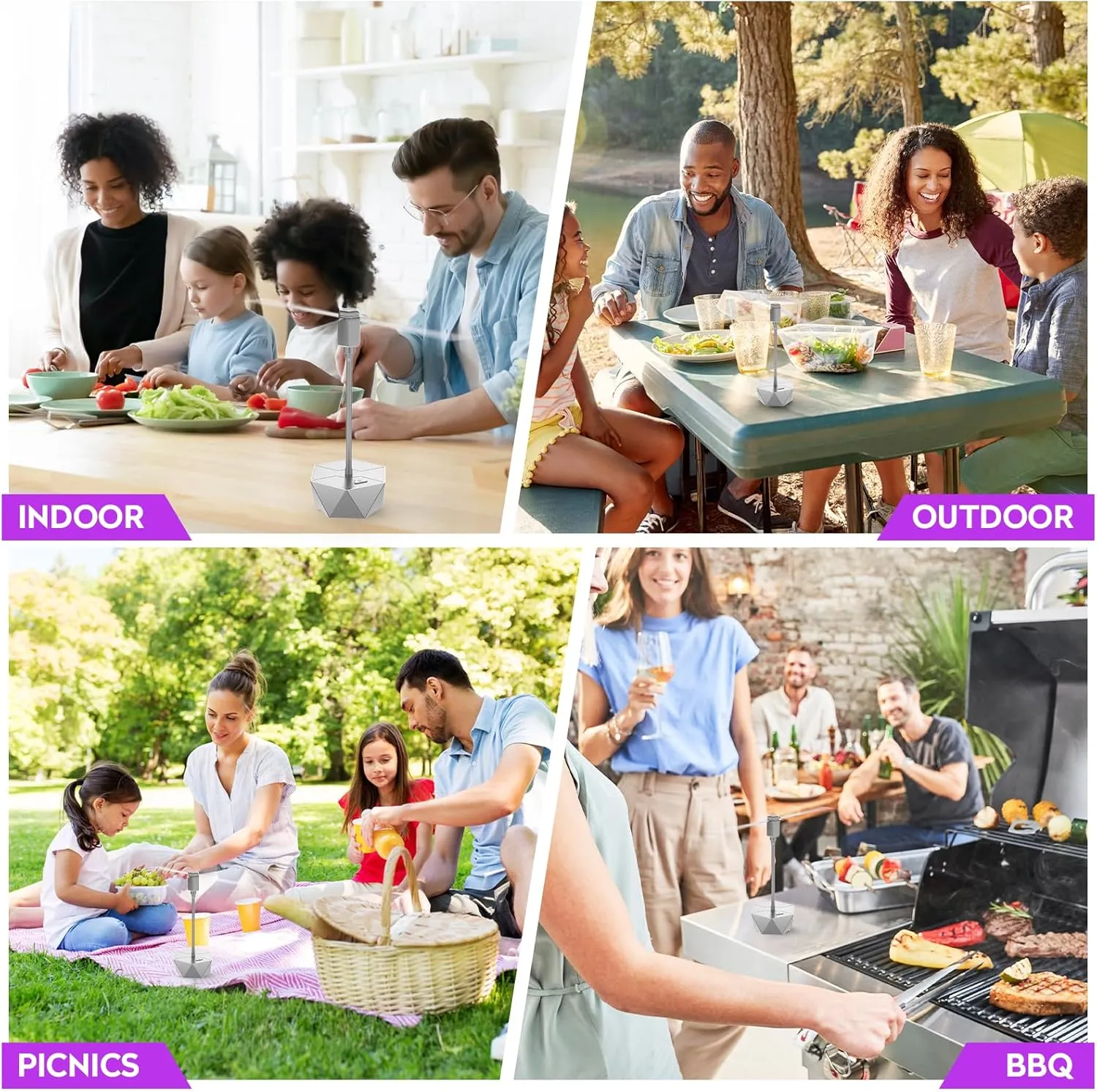 Fly Fans for Tables, Fly Repellent Fan Outdoor Indoor Keep Flies Away, Fly Repellent Fans for Tables with Holographic Blades for Picnic, Party, Restaurant, Kitchen, and BBQ, 4 Pack Silver