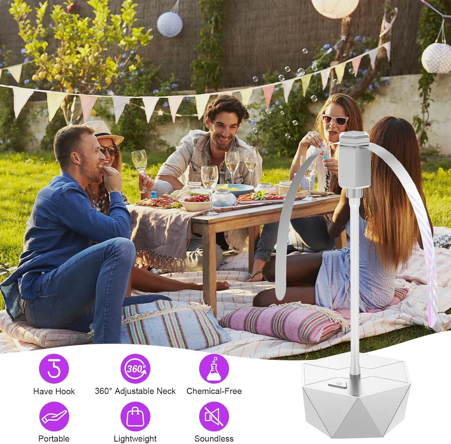 Fly Fans for Tables, Fly Repellent Fan Outdoor Indoor Keep Flies Away, Fly Repellent Fans for Tables with Holographic Blades for Picnic, Party, Restaurant, Kitchen, and BBQ, 4 Pack Silver