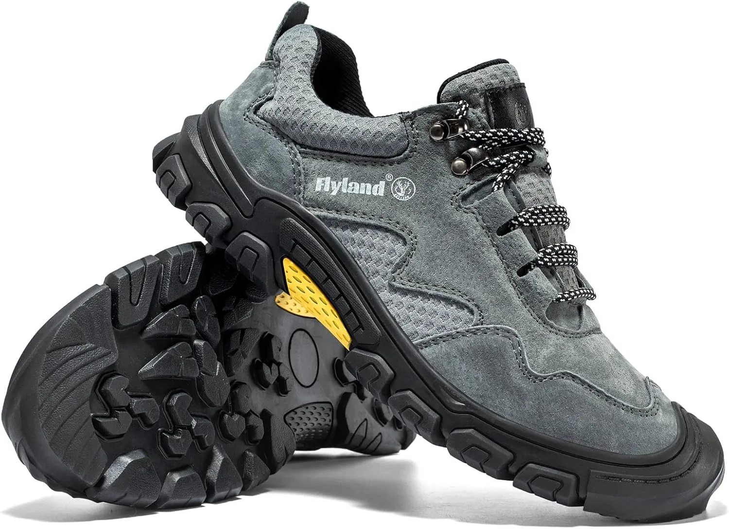 FLYLAND Men's Casual Hiking Sneakers Leather Shoes Classic Lace-Up Shoes Breathable Comfortable Low Top for Walking Outdoor