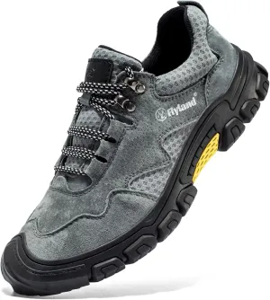 FLYLAND Men's Casual Hiking Sneakers Leather Shoes Classic Lace-Up Shoes Breathable Comfortable Low Top for Walking Outdoor