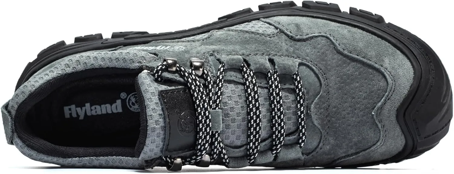 FLYLAND Men's Casual Hiking Sneakers Leather Shoes Classic Lace-Up Shoes Breathable Comfortable Low Top for Walking Outdoor