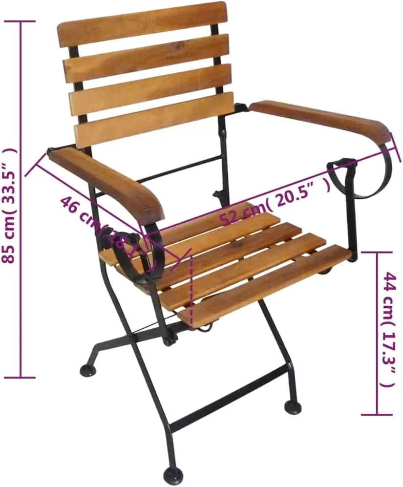 Folding Patio Chairs 2 pcs Steel and Acacia Wood Brown Outdoor Garden Lounge Chairs Patio Furniture with Armrests for Patio Lawn Deck and Camping