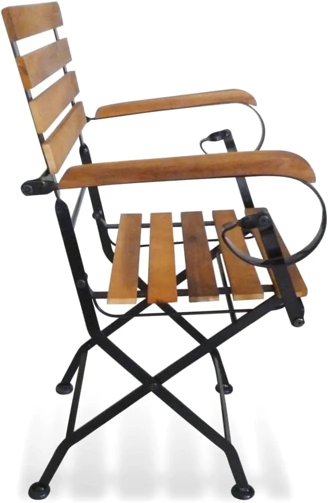 Folding Patio Chairs 2 pcs Steel and Acacia Wood Brown Outdoor Garden Lounge Chairs Patio Furniture with Armrests for Patio Lawn Deck and Camping