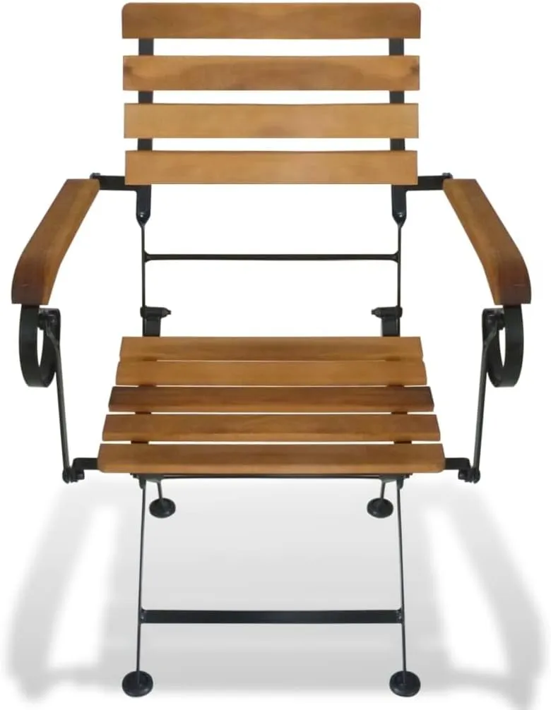 Folding Patio Chairs 2 pcs Steel and Acacia Wood Brown Outdoor Garden Lounge Chairs Patio Furniture with Armrests for Patio Lawn Deck and Camping