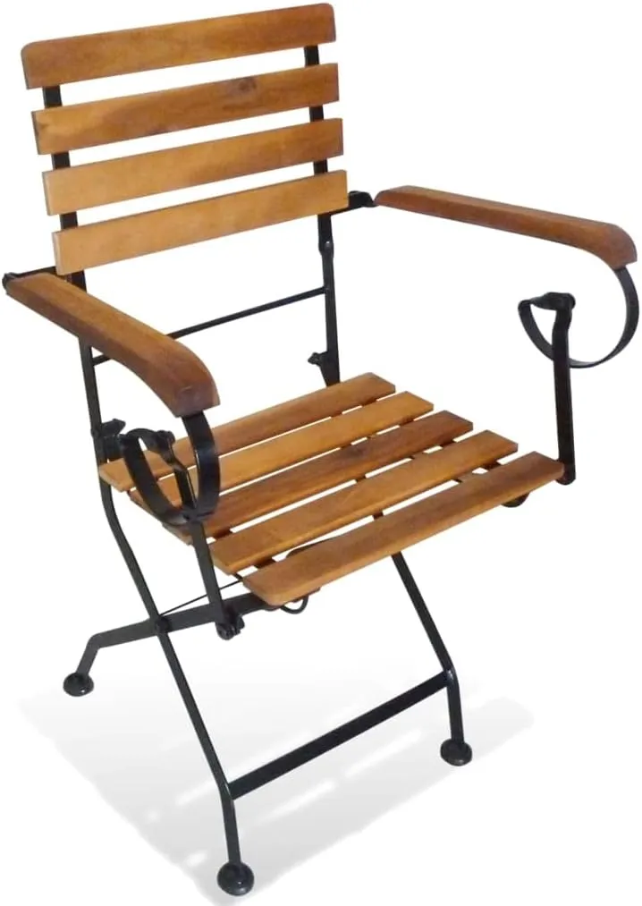 Folding Patio Chairs 2 pcs Steel and Acacia Wood Brown Outdoor Garden Lounge Chairs Patio Furniture with Armrests for Patio Lawn Deck and Camping