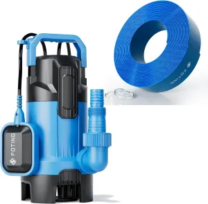 FOTING Sump Pump with 10FT Pool Backwash Hose 1-1/2 lN, 1.5Hp clean/Dirty submersible Water Pump, 6300GPH Utility Pump