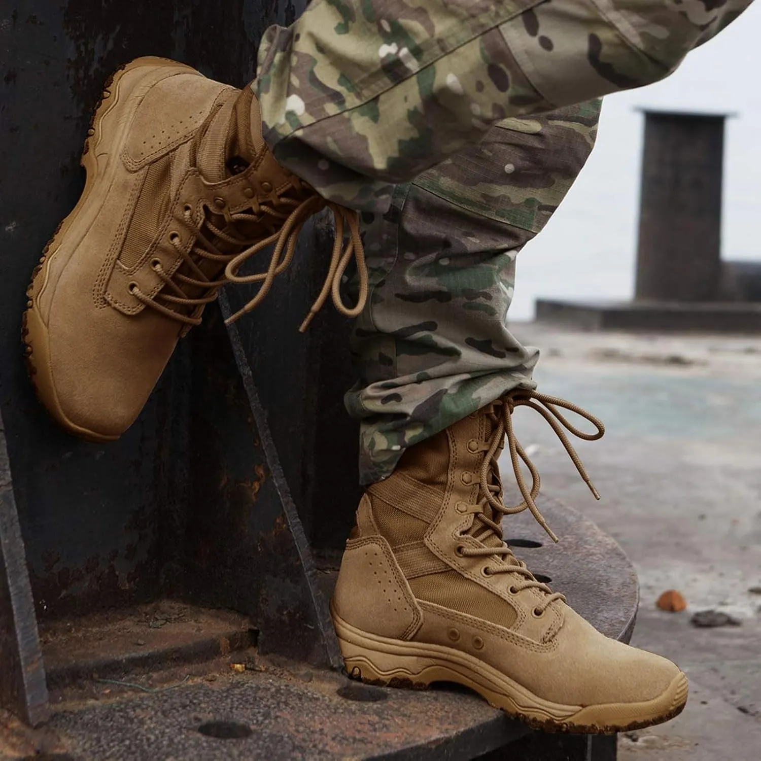 FREE SOLDIER Men's Tactical Boots 8 Inches Lightweight Combat Boots Durable Suede Leather Military Work Boot Desert Boot