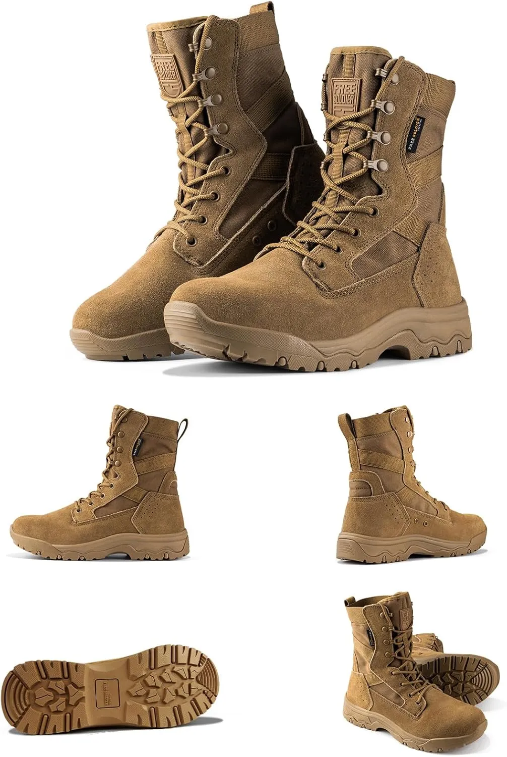 FREE SOLDIER Men's Tactical Boots 8 Inches Lightweight Combat Boots Durable Suede Leather Military Work Boot Desert Boot