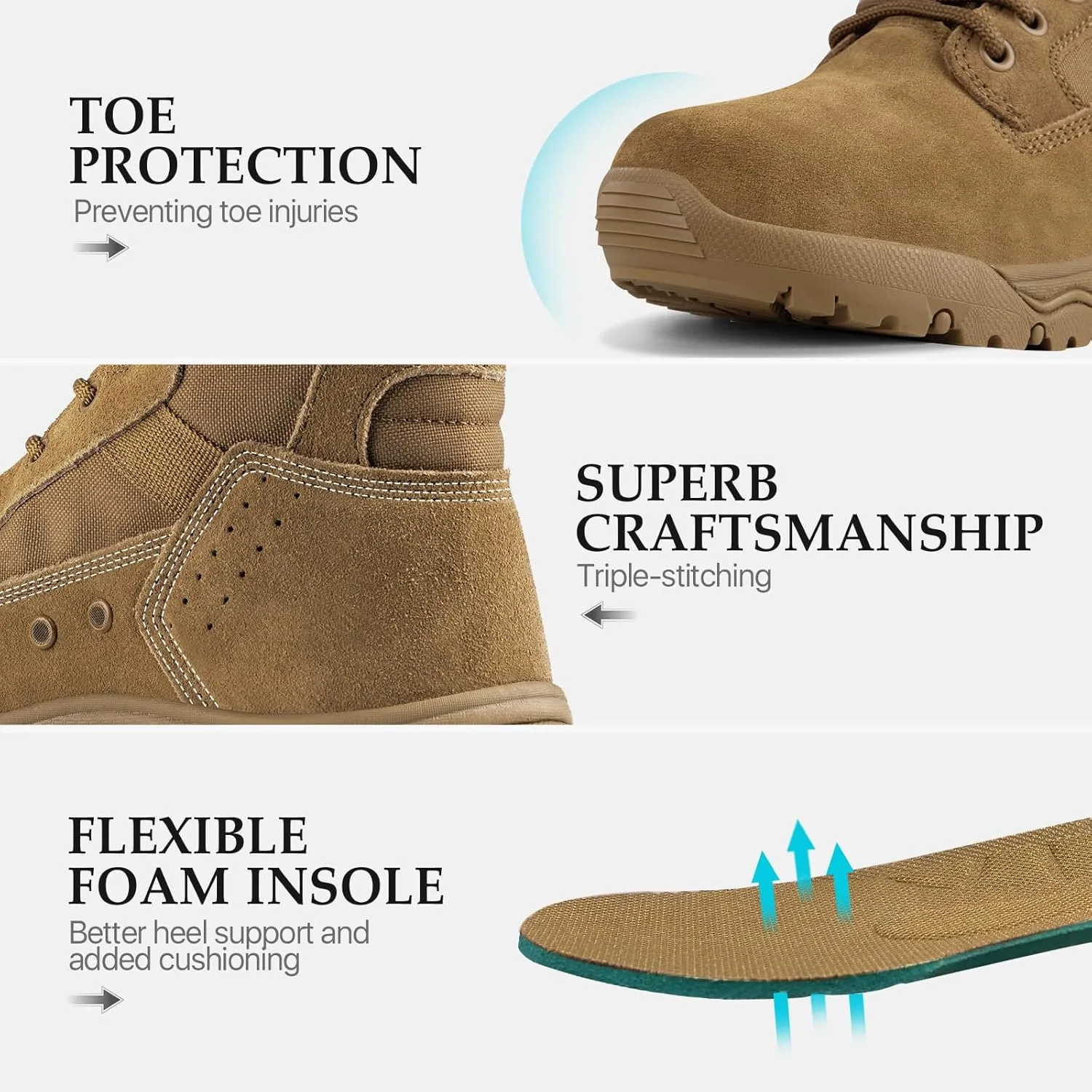 FREE SOLDIER Men's Tactical Boots 8 Inches Lightweight Combat Boots Durable Suede Leather Military Work Boot Desert Boot