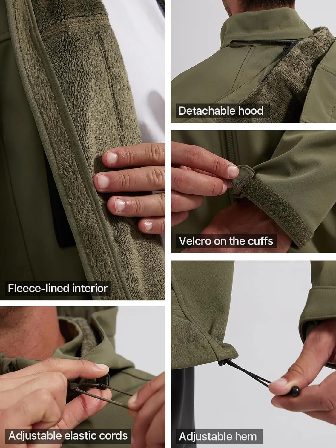 FREE SOLDIER Men's Waterproof Softshell Jacket Thick Fleece Lined Outdoor Jacket Tactical Military Hoodie Windbreaker