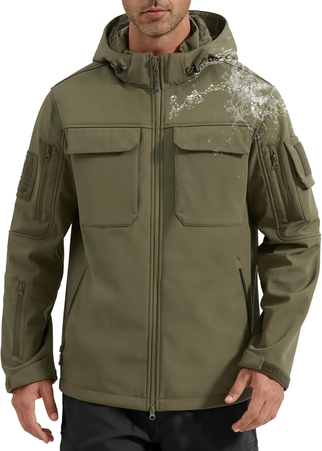 FREE SOLDIER Men's Waterproof Softshell Jacket Thick Fleece Lined Outdoor Jacket Tactical Military Hoodie Windbreaker