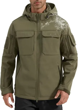 FREE SOLDIER Men's Waterproof Softshell Jacket Thick Fleece Lined Outdoor Jacket Tactical Military Hoodie Windbreaker