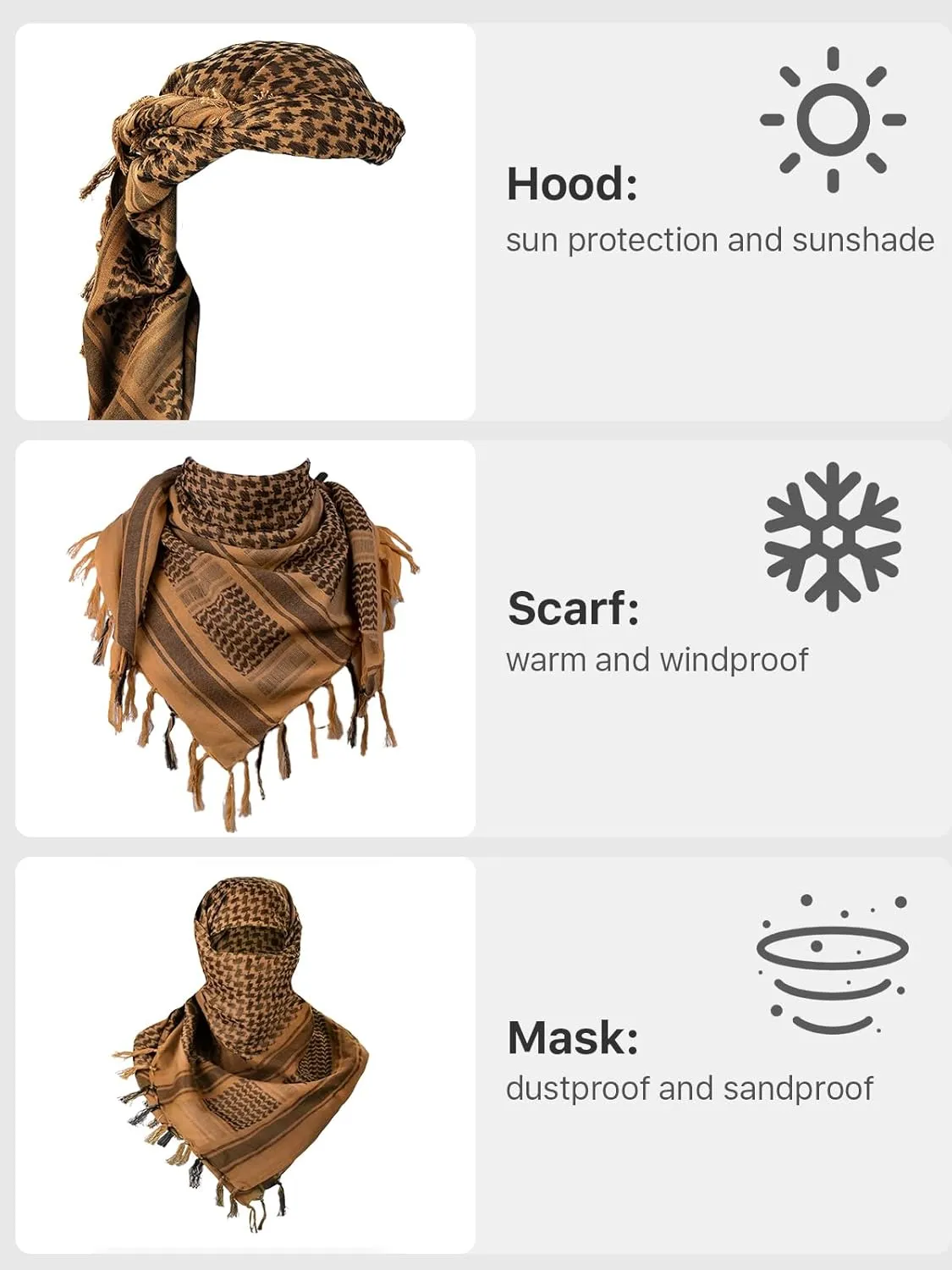 FREE SOLDIER Scarf Military Shemagh Tactical Desert Keffiyeh Head Neck Scarf Arab Wrap with Tassel for Men Women