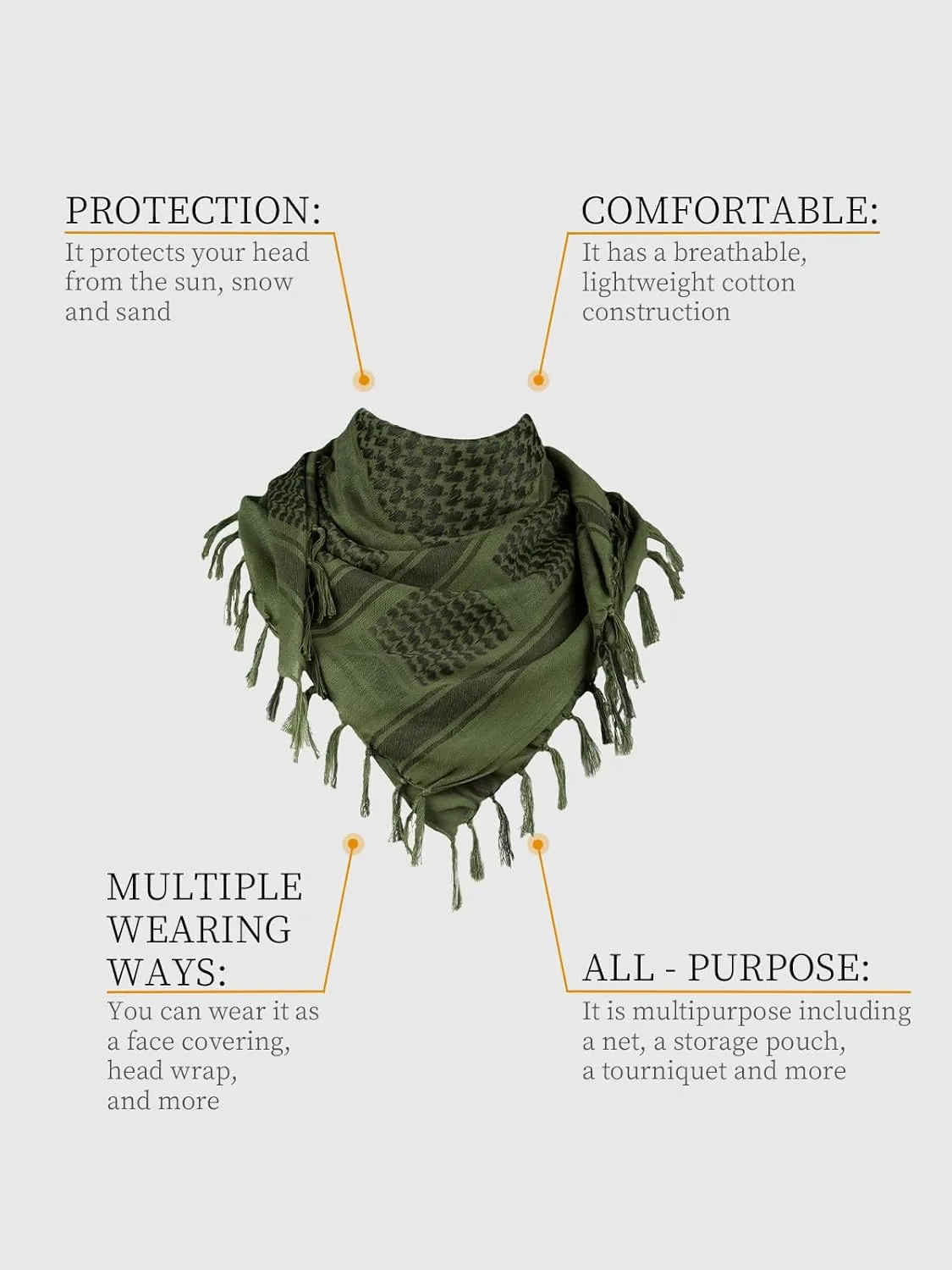 FREE SOLDIER Scarf Military Shemagh Tactical Desert Keffiyeh Head Neck Scarf Arab Wrap with Tassel for Men Women