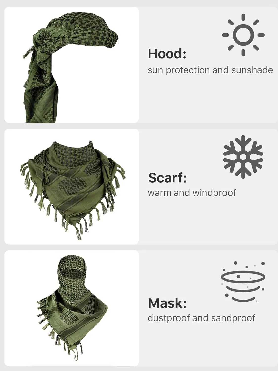 FREE SOLDIER Scarf Military Shemagh Tactical Desert Keffiyeh Head Neck Scarf Arab Wrap with Tassel for Men Women
