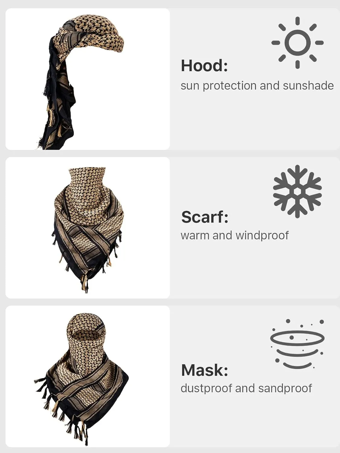 FREE SOLDIER Scarf Military Shemagh Tactical Desert Keffiyeh Head Neck Scarf Arab Wrap with Tassel for Men Women