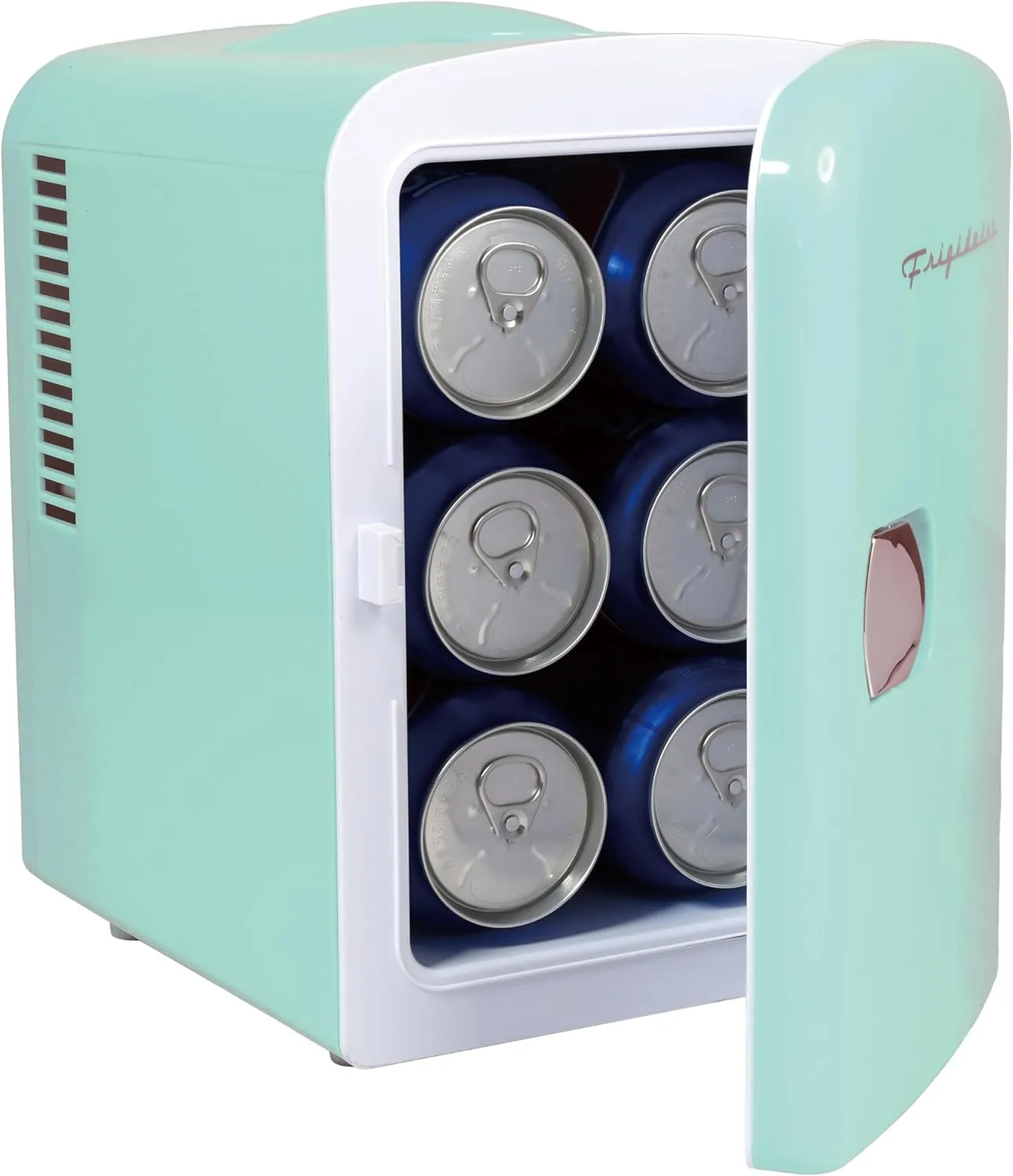 Frigidaire Mini Portable Compact Personal Fridge Cooler, 4 Liter Capacity Chills Six 12 oz Cans, 100% Freon-Free & Eco Friendly, Includes Plugs for Home Outlet & 12V Car Charger - Mint