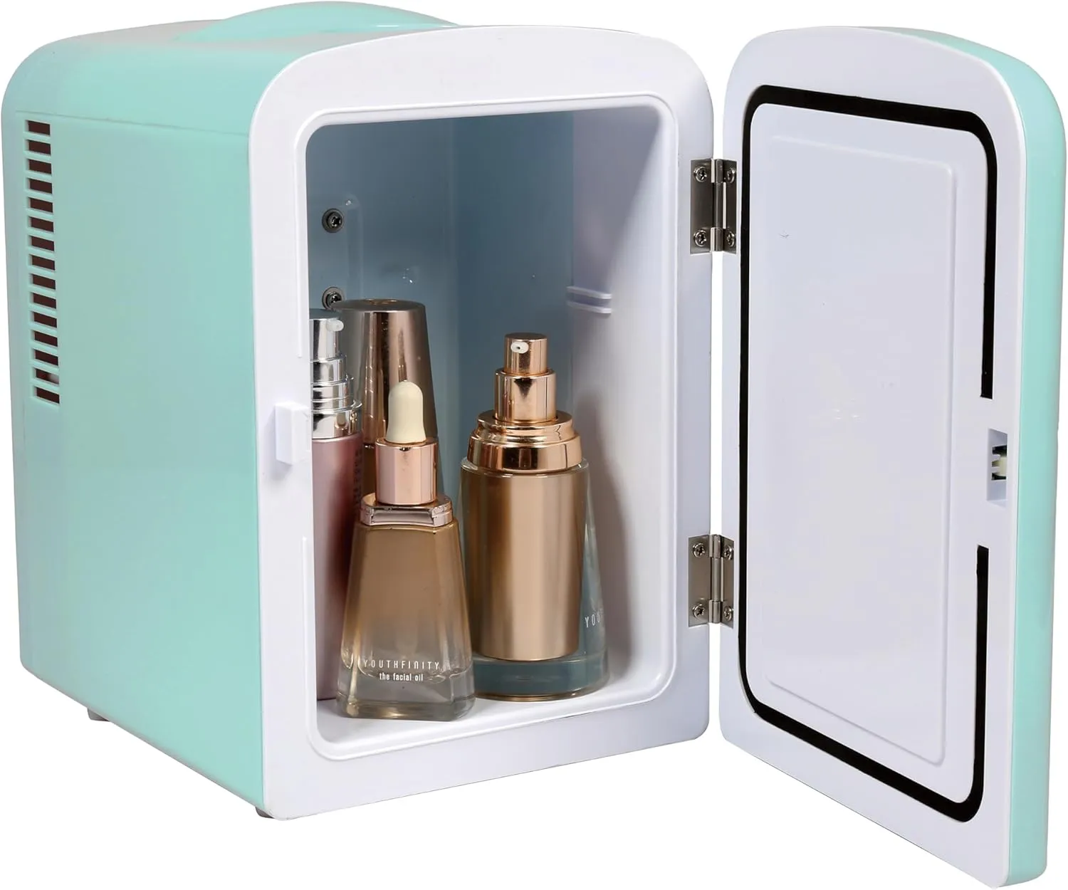 Frigidaire Mini Portable Compact Personal Fridge Cooler, 4 Liter Capacity Chills Six 12 oz Cans, 100% Freon-Free & Eco Friendly, Includes Plugs for Home Outlet & 12V Car Charger - Mint