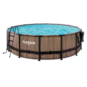 Funsicle 16 Foot x 48 Inch Oasis Designer Outdoor Round Above Ground Swimming Pool with SkimmerPlus Filter Pump, Ladder, and Pool Cover, Natural Teak