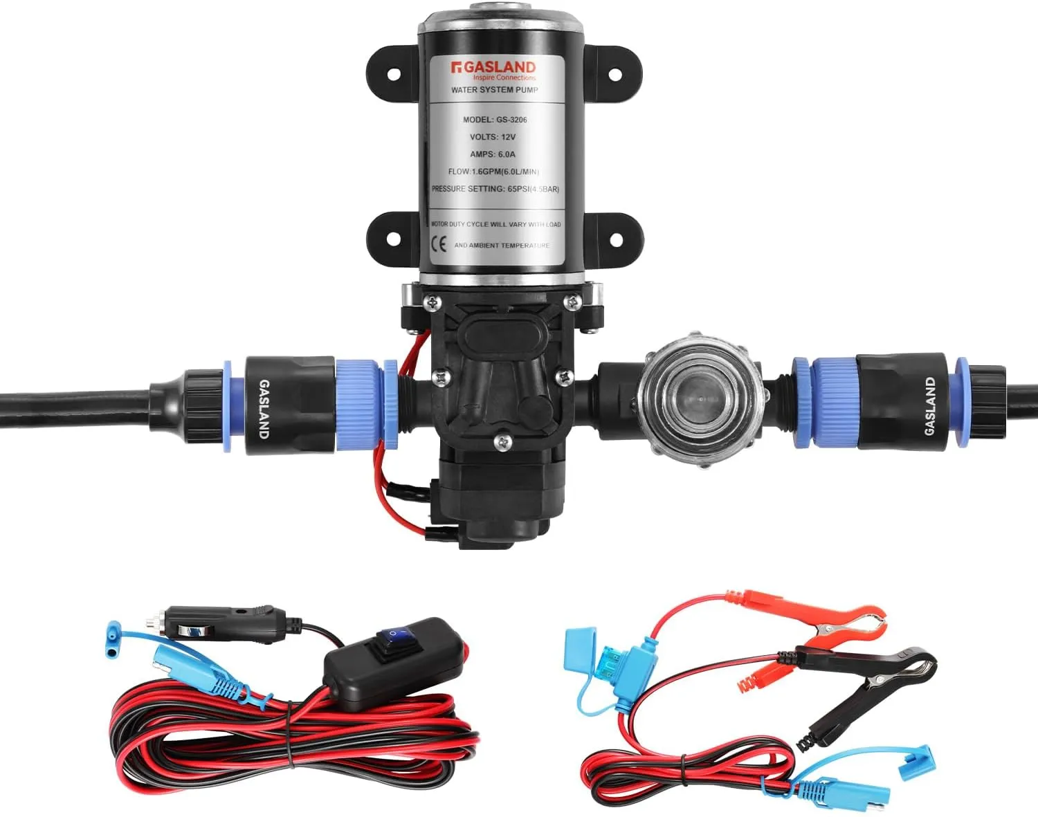 GASLAND 12V Water Pump Kit, 1.6 GPM Camper Water Pressure Pump with Pressure Switch, 65 PSI Self Priming Diaphragm Pump for Camper Boat Marine RV Kitchen Bathroom Gas Hot Water System
