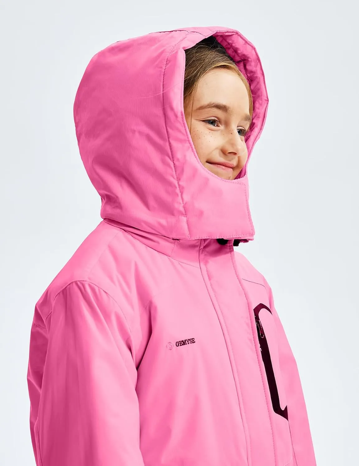 GEMYSE Girl's Waterproof Ski Snow Jacket Fleece Windproof Winter Jacket with Hood
