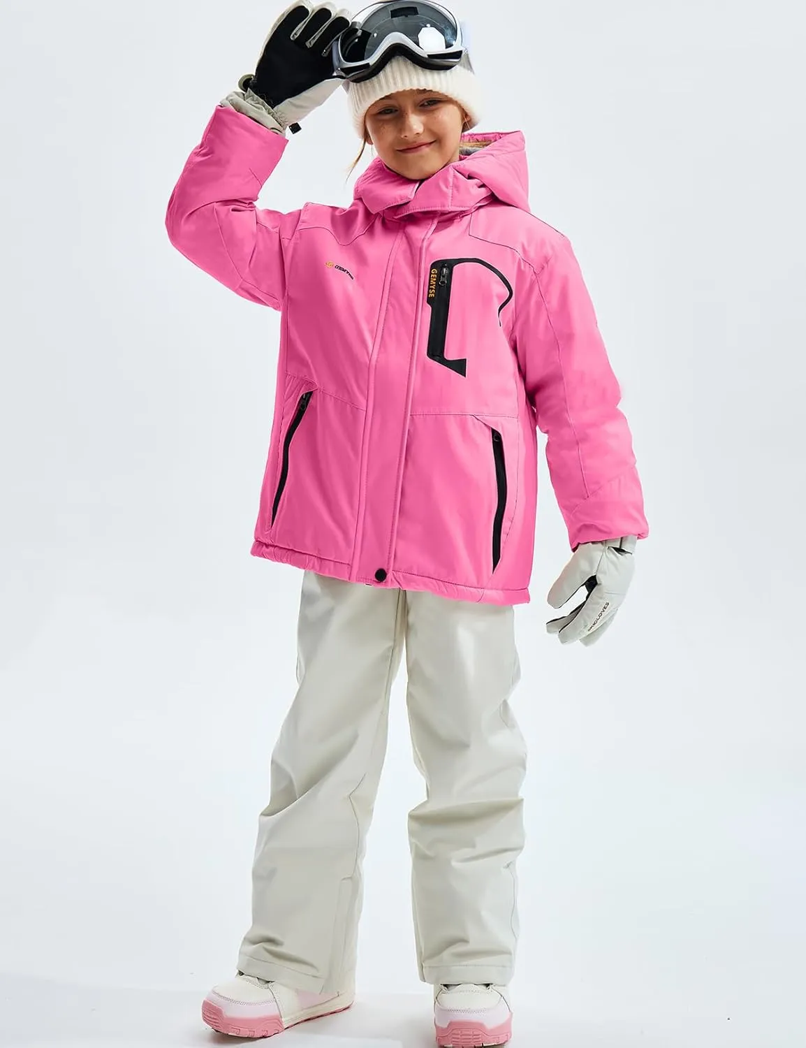 GEMYSE Girl's Waterproof Ski Snow Jacket Fleece Windproof Winter Jacket with Hood