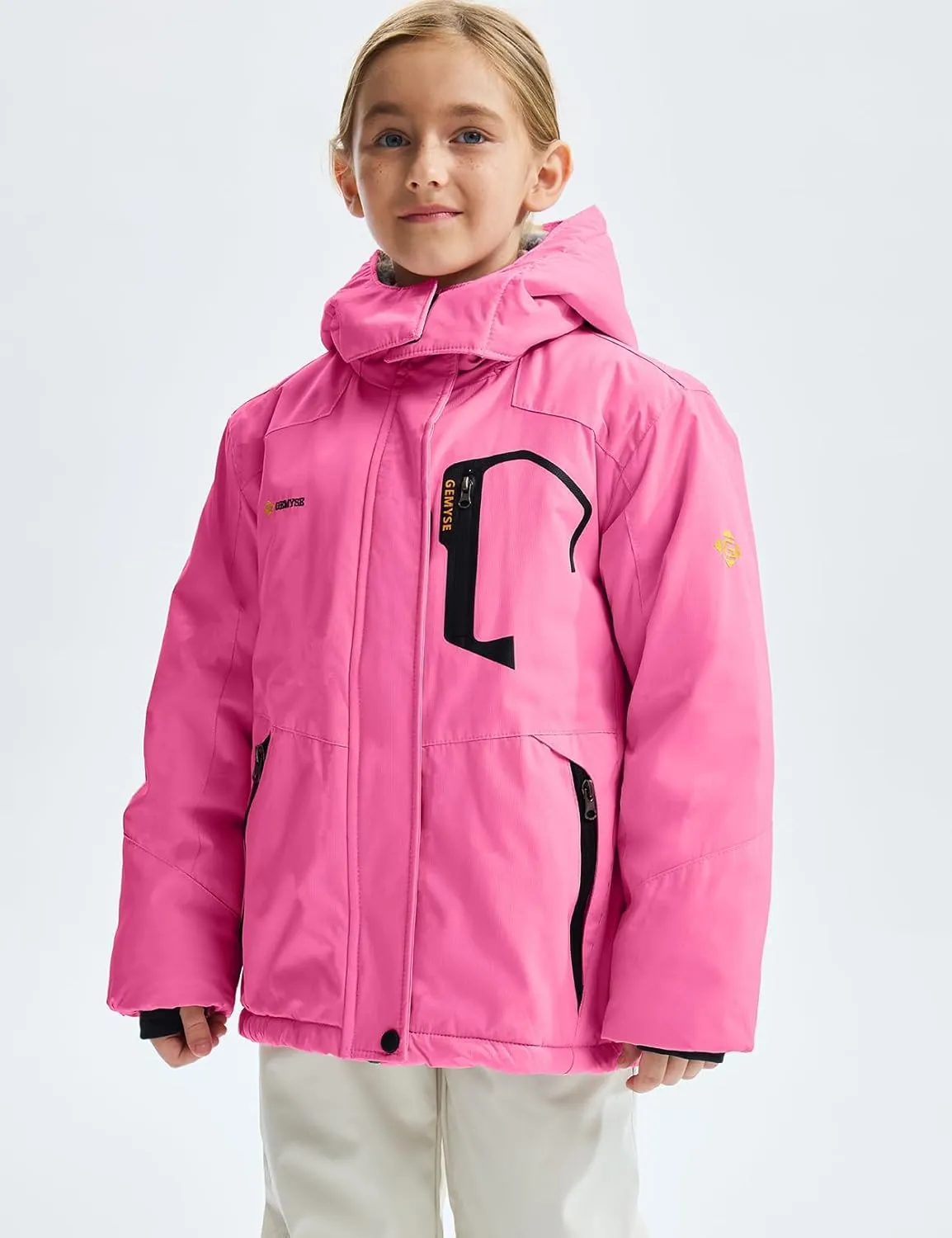 GEMYSE Girl's Waterproof Ski Snow Jacket Fleece Windproof Winter Jacket with Hood