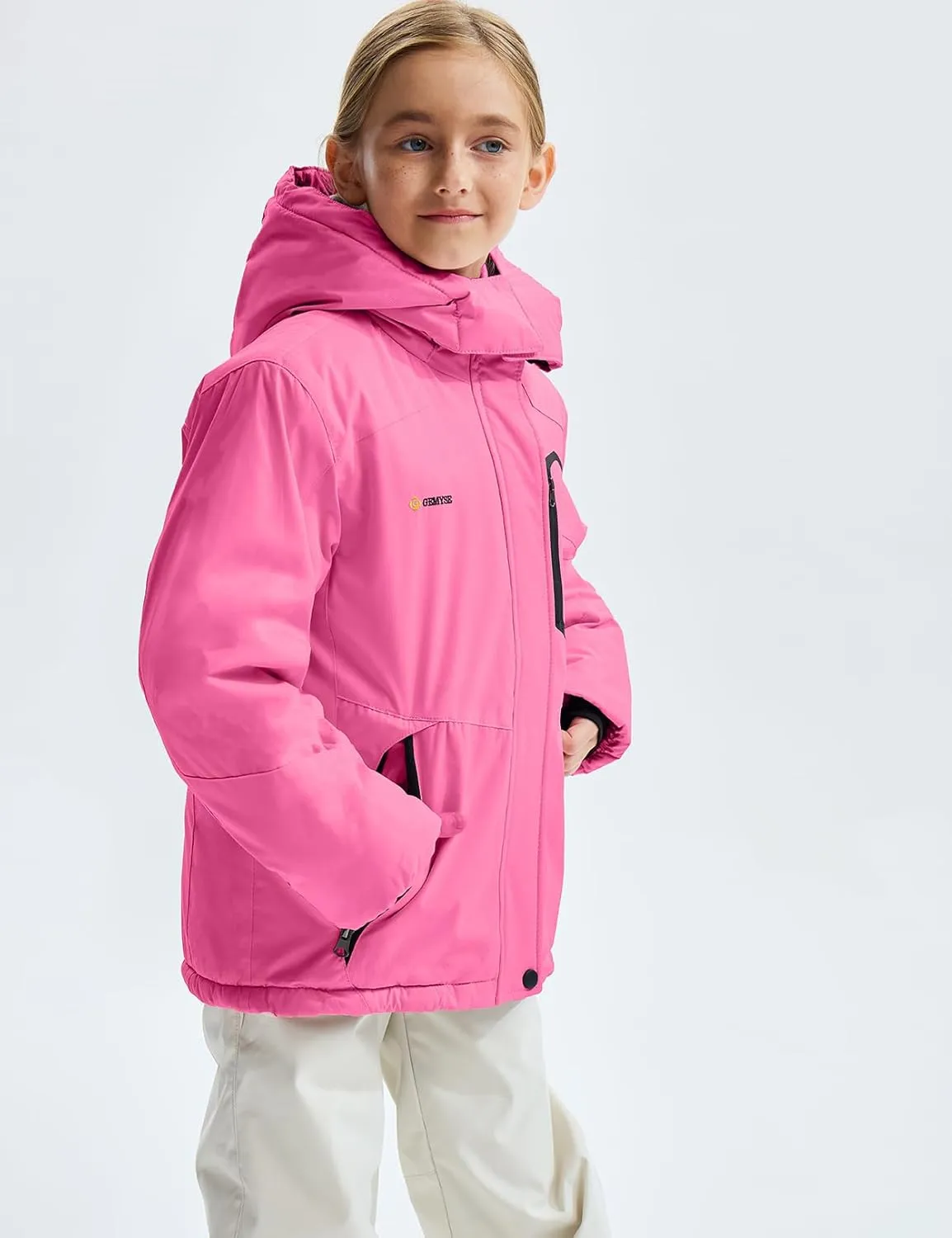 GEMYSE Girl's Waterproof Ski Snow Jacket Fleece Windproof Winter Jacket with Hood