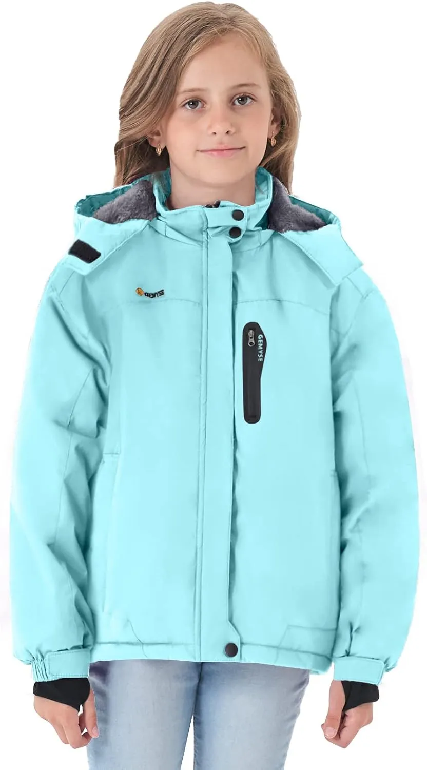 GEMYSE Girl's Waterproof Ski Snow Jacket Hooded Fleece Lined Windproof Winter Jacket