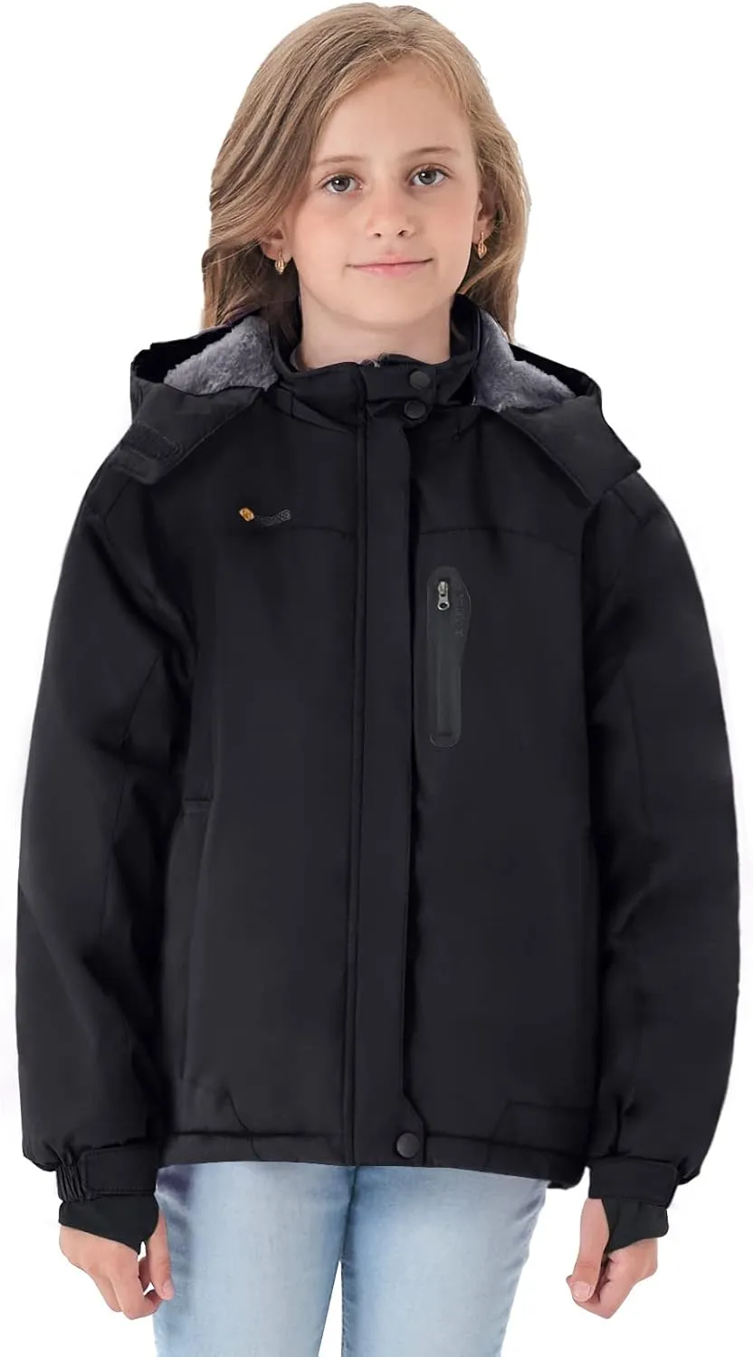 GEMYSE Girl's Waterproof Ski Snow Jacket Hooded Fleece Lined Windproof Winter Jacket