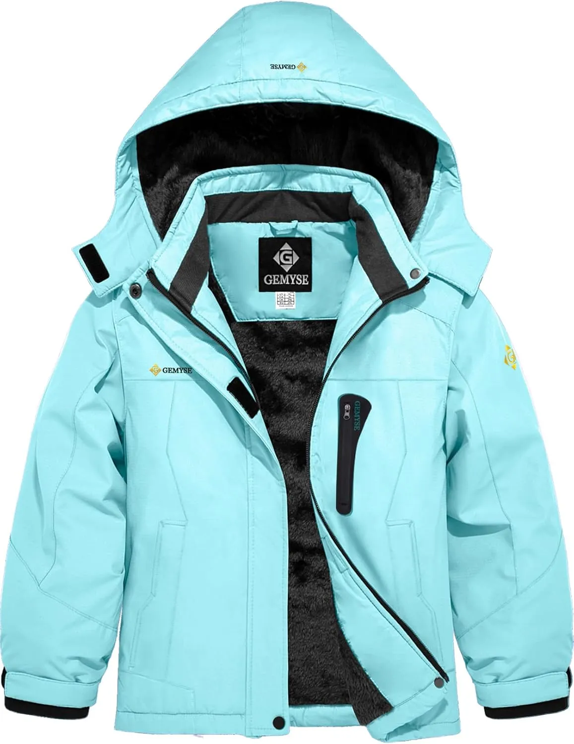 GEMYSE Girl's Waterproof Ski Snow Jacket Hooded Fleece Lined Windproof Winter Jacket