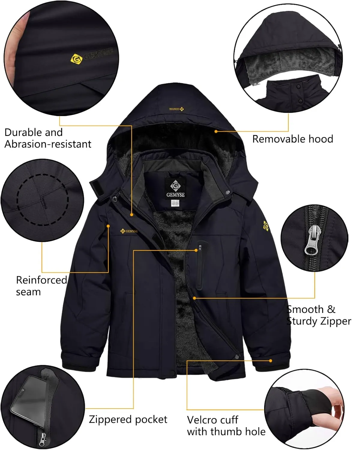 GEMYSE Girl's Waterproof Ski Snow Jacket Hooded Fleece Lined Windproof Winter Jacket