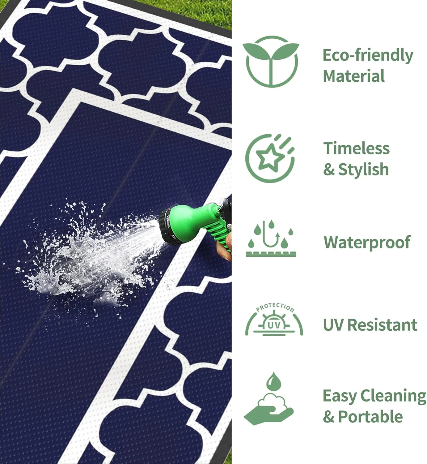 GENIMO 2.5' x 8' Outdoor Rug Waterproof for Patio Decor, Foldable Reversible Plastic Straw Area Rugs Mat for Runner Porch, Outside Carpet for Rv, Deck, Picnic, Beach, Balcony, Camper, Blue & White