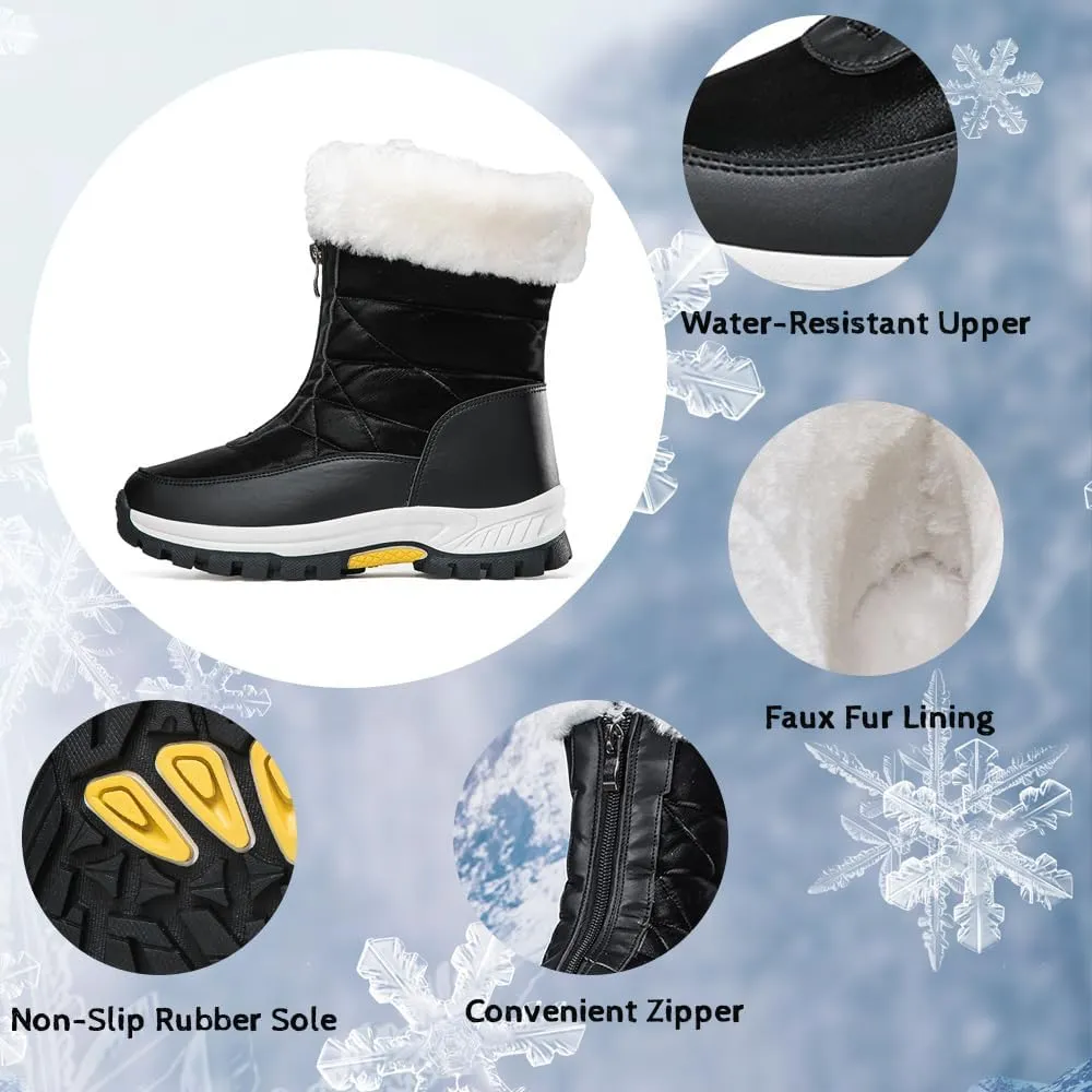 GEXECEUSS Womens Comfortable Snow Boots for Walking: Anti-Slip Mid-Calf Winter Boots - Durable Faux Fur Lined Booties for Women