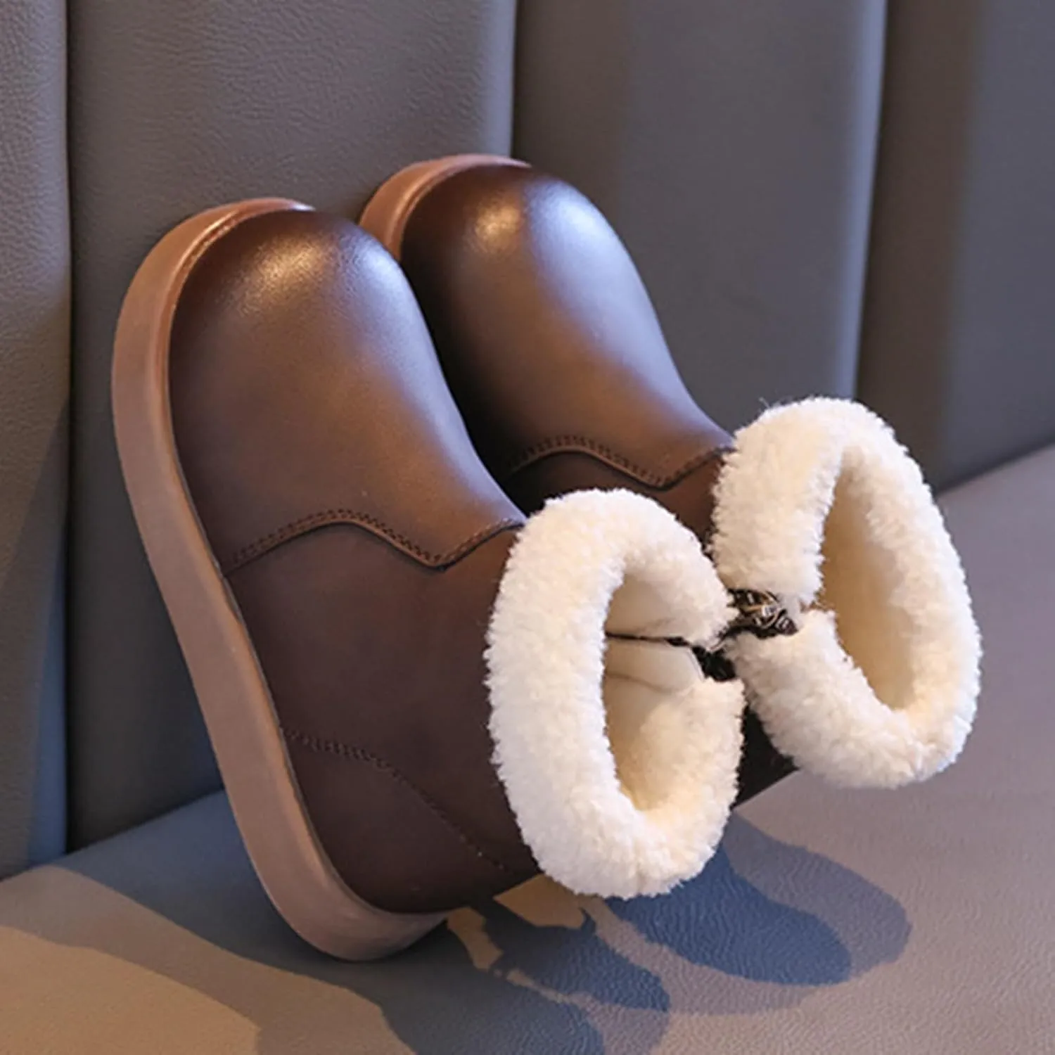 Girls Fuzzy Warm Short Boots with Furry Faux F𝘂r 𝗟ining Winter Thick Bootie Shoes for Toddler Shoes Lightweight