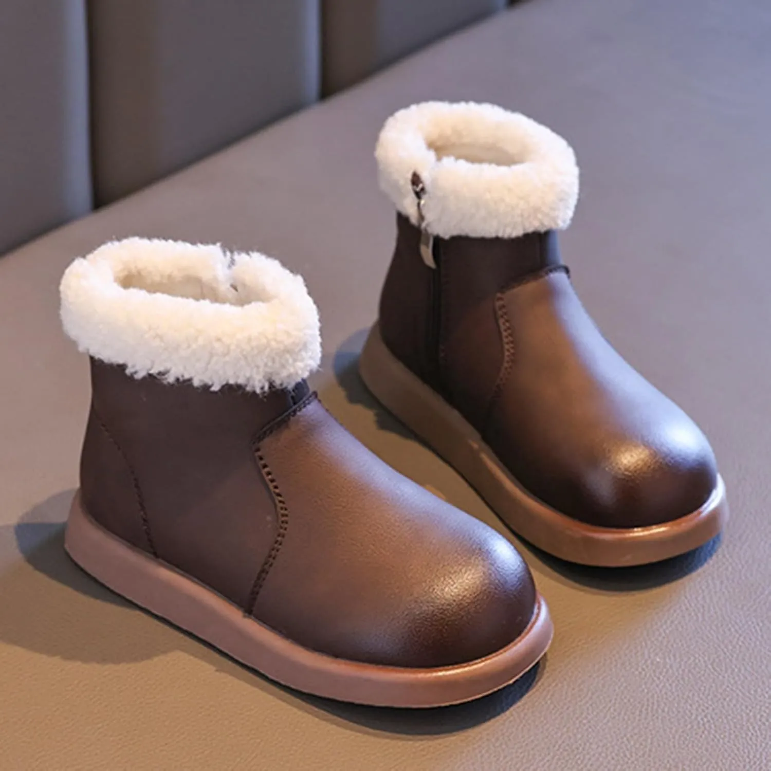 Girls Fuzzy Warm Short Boots with Furry Faux F𝘂r 𝗟ining Winter Thick Bootie Shoes for Toddler Shoes Lightweight