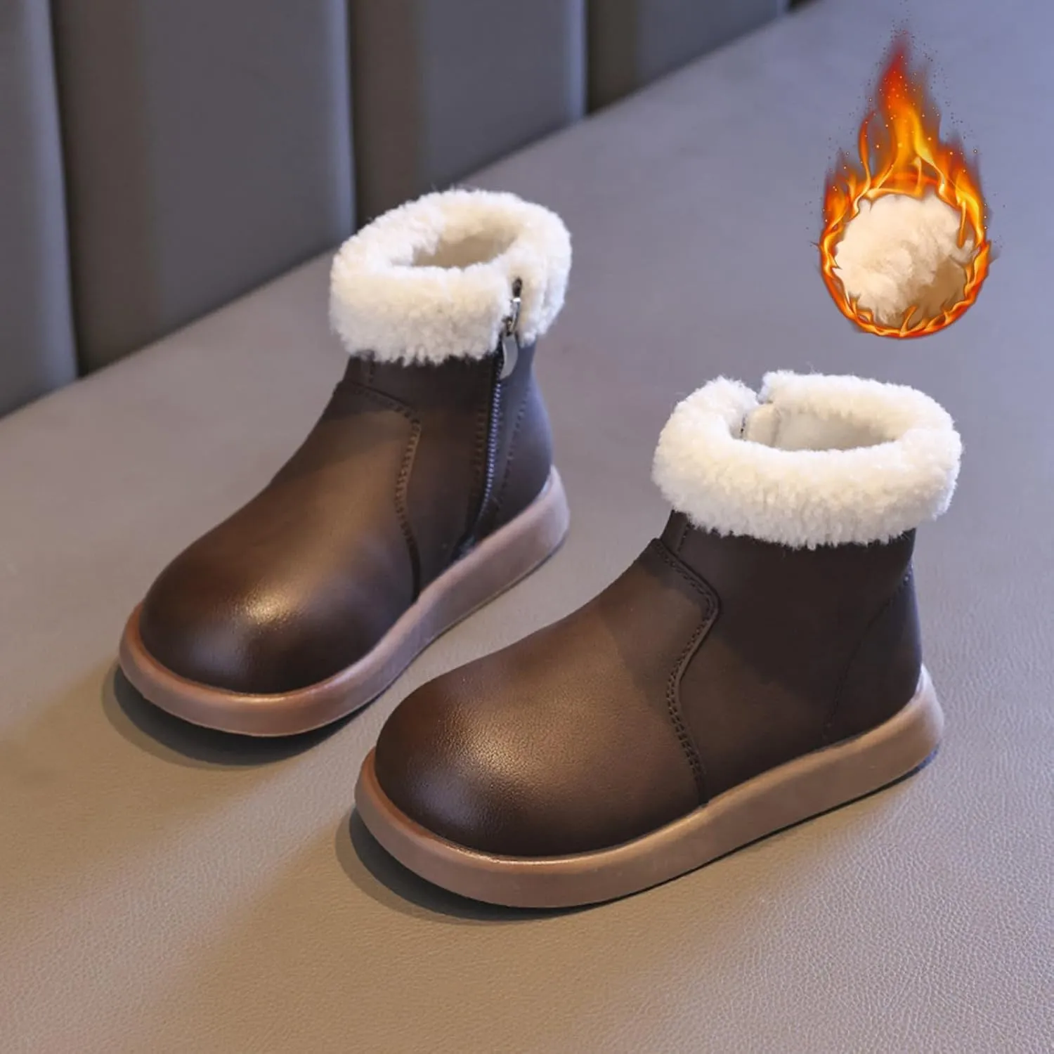 Girls Fuzzy Warm Short Boots with Furry Faux F𝘂r 𝗟ining Winter Thick Bootie Shoes for Toddler Shoes Lightweight